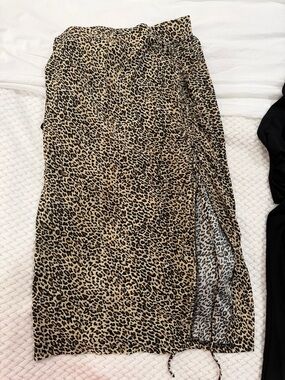 Leopard Print Midi Skirt - Tan/Black